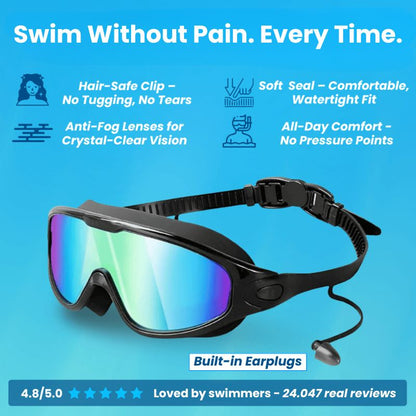 Mirrored Goggles with Clip Strap & Built-In Earplugs