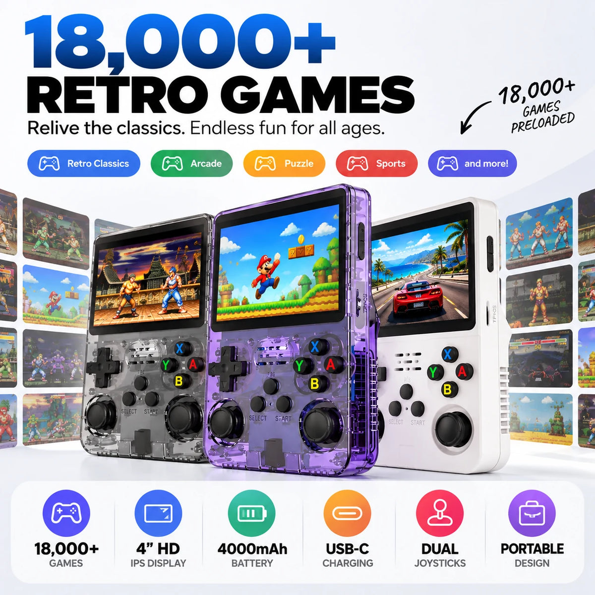 Retro Handheld Game Console - 4.5" IPS HD Display